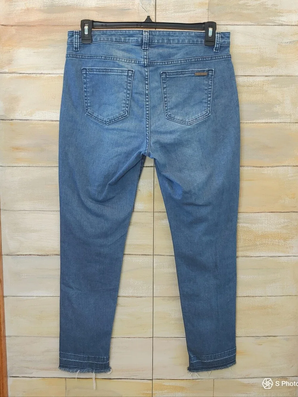 MICHAEL KORS Jeans logo Women IZZY Skinny Mid Rise Dark Wash Raw Hem sz 8 Y2K